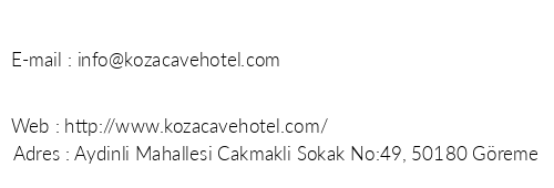 Koza Cave Hotel telefon numaralar, faks, e-mail, posta adresi ve iletiim bilgileri